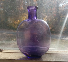 1880s PRETTY AMETHYST 5 1/2" SMALL SIZE PUMPKINSEED POCKET WHISKEY FLASK NICE