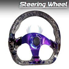 D-Shaped Black Steering Wheel 6-Hole Crystal Bubble Burnt Spoke Deep Dish Racing