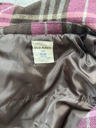 Old Navy Plaid Coat Size L(10/12) Pink, Brown & White - Picture 5 of 5