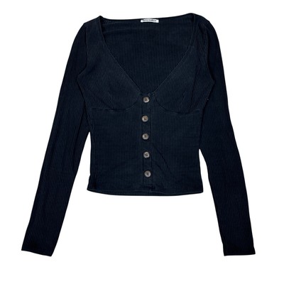 Reformation Virgil Knit Ribbed V Neck Button Down Top Women's XS Minimalist