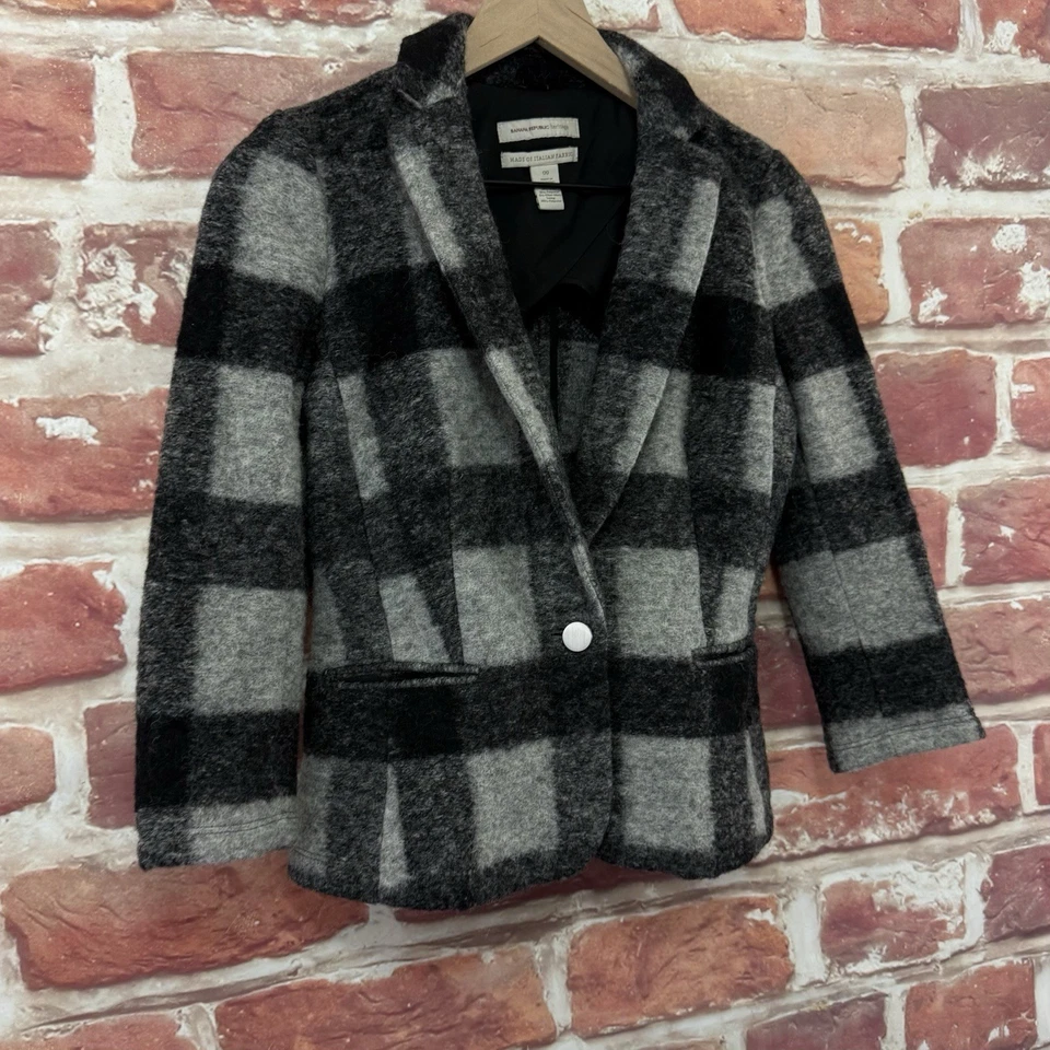 Blazer Banana Republic para mujer 00 multicolor mezcla de lana chaqueta a cuadros búfalo Foto 2 de 4