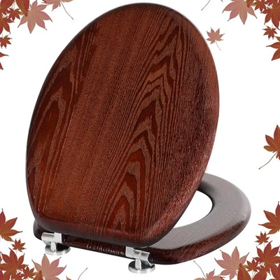 Angel Shield Antibacterial Wooden Toilet Seat Adjustable Hinges - Dark Walnut