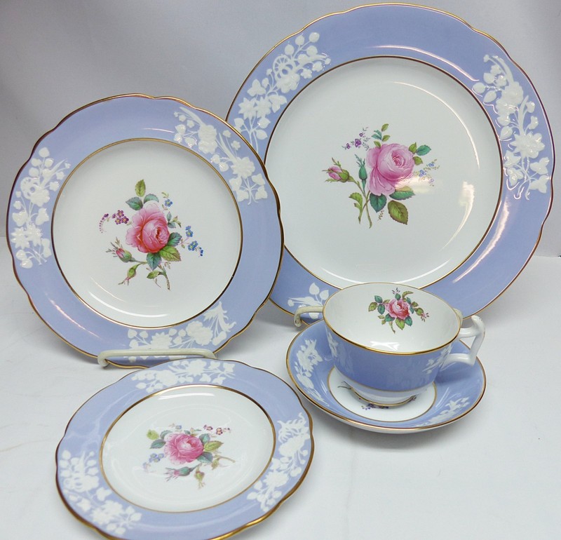 12 SPODE MARITIME ROSE Place Settings- Lavender, Roses Bone China Service for 12