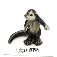 Little Critterz Black - Otter River Otter "Slide" - Miniature Porcelain Figurine