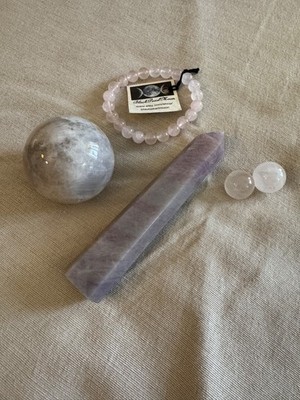 Rose Quartz Lot 2 Blue Rose Quartz Tower and Sphere plus Rose Quartz Bracelet +