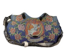 ED HARDY Denim Tote Bag DEAD OR ALIVE Rhinestone Horse Roses NWT READ