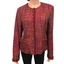Vintage Madison Studio Tweed Boucle Blazer Jacket 12 Red Multicolor Snap button