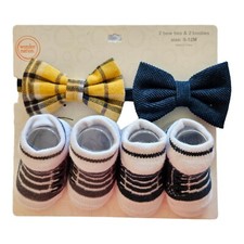 Baby Boy Muszka Botki Zestaw 0 12 miesięcy Noworodek Szary Granatowy Musztarda Wonder Nation