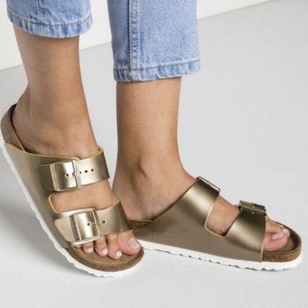 Birkenstock | Arizona Gold Sandals with Silver buckles | eBay