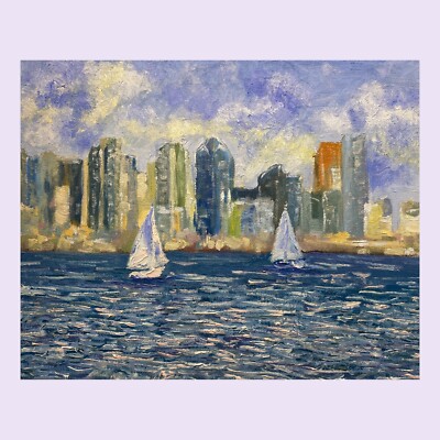 Breathtaking Oil painting. Downtown San Diego View. ORIGINAL. Impressionist Art