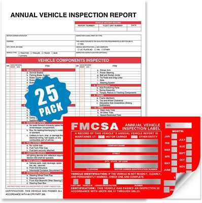 Annual Vehicle Inspection Report Form 25-pk 3-Ply 8.5 x 11.75 inch 