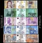 SERBIA SET 5 Pcs 10, 20, 50, 100 & 200 DINARA 2011-2013 Pick-54-55-56-57-58 UNC