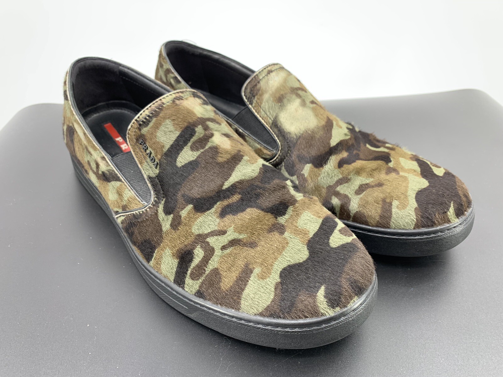 prada camouflage Pony Hair Slip On 