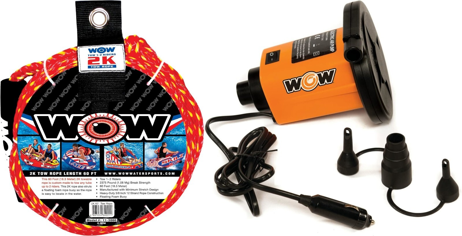 2 Person Wow Towable Tube for Boating Prowler WITH ROPE AND PUMP