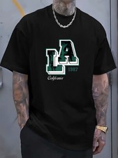 LA Printed T-shirt, Men's T-shirt, Summer Casual Short Sleeved T-shirt Merch