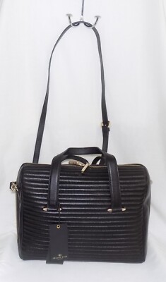 Celine Dion Vibrato Satchel Black Quilted Leather Dbl Handle Removable Strap NWT