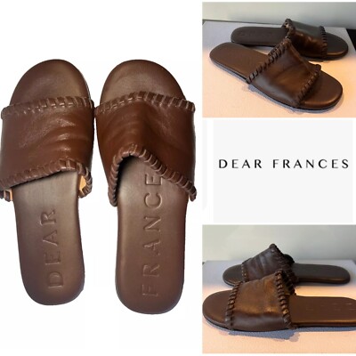 DEAR FRANCES Chocolate ''Rio'' Handcrafted Leather Slide, Sandal 38IT/8US-Aust/5UK