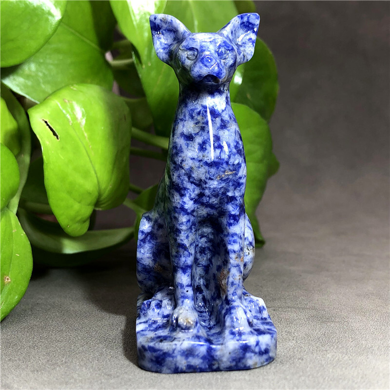 1X Natural Dot Stone Hairless Cat Skull Quartz Crystal Skull Carved Figurines 3
