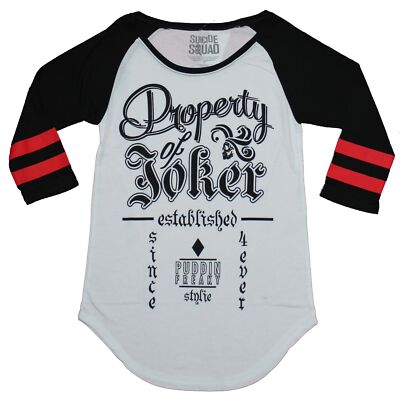 Harley Quinn Ragland Girls Juniors T-Shirt - Property of Joker Image