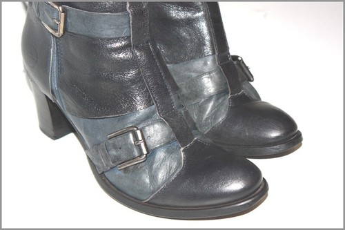 MOSQUITOS Bottes à Talons Cuir Bleu Pétrole et Gris T 37 TBE - Imagen 12 de 16