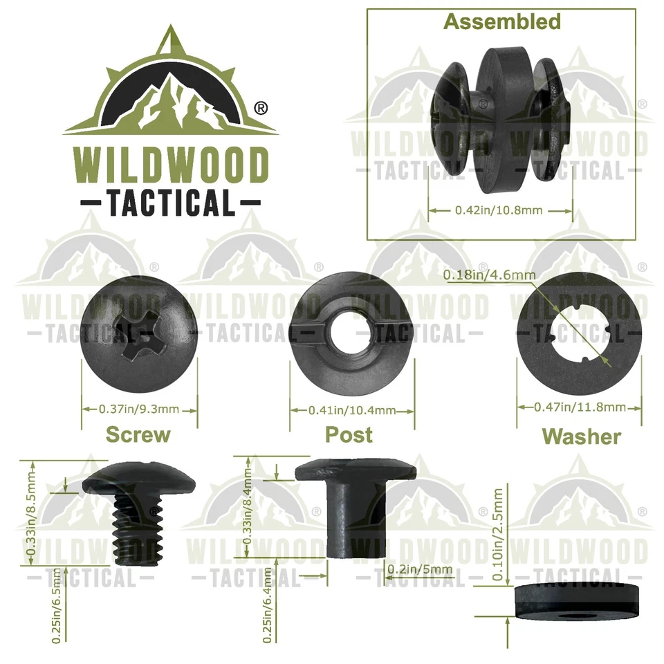 Black Chicago Screws, 12 Sets - 1/4" for DIY Kydex & Leather Gun Holsters/Clips - Image 3 of 4