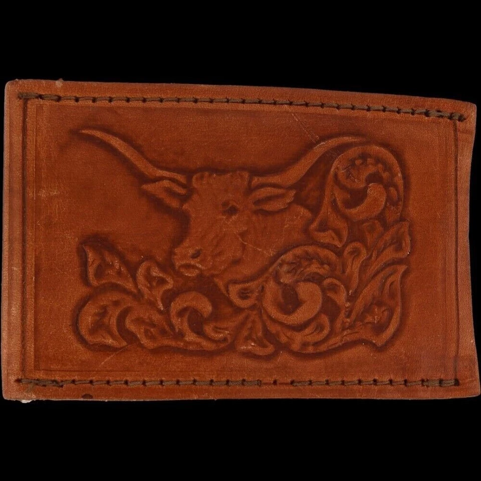 Calavera de ganado Texas Longhorn Steer Bull vaquero occidental años 70 vintage hebilla de cinturón Foto 3 de 4