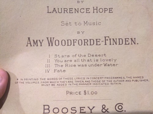 Stars of the Desert - Letra de amor indio - Partituras de voz de Laurence Hope 1911 - Imagen 3 de 9
