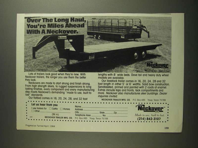 1984 Neckover Livestock and Flatbed Trailers Ad