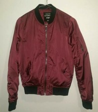 Womens Girls Burgandy Bomber Jacket Size Extra Small