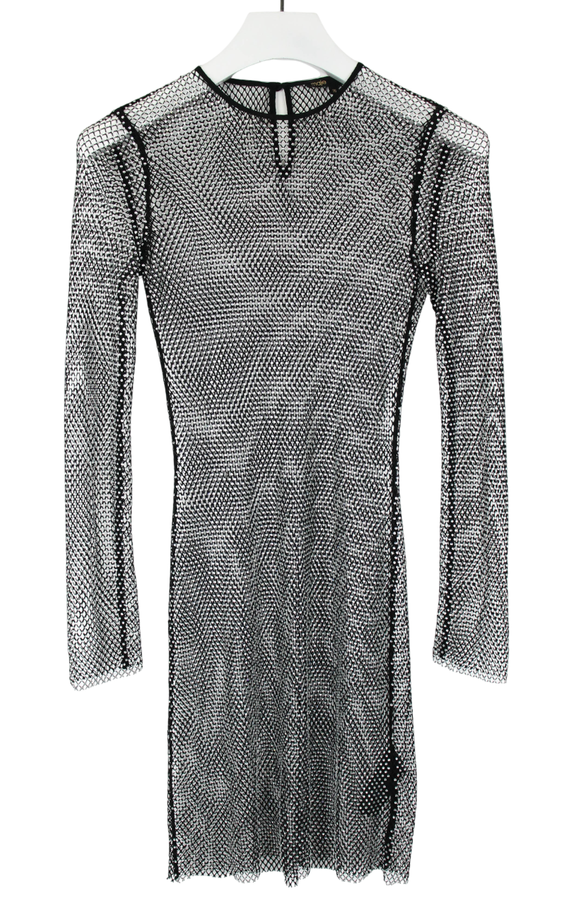 MAJE Dress Women's EU 36 Crystal Mesh Transparent Long Sleeve Mini