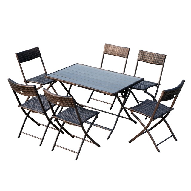 Outsunny Set Mobili 7pz Tavolo Da Pranzo Con 6 Sedie Pieghevoli Giardino