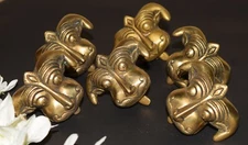 Brass Yali Door Knobs Set of 06 Pieces Mythical Creature Head Dresser Pull EK760