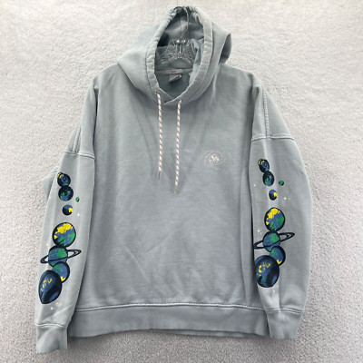 Quiksilver Hoodie Womens Large Boxy Fleece Sweatshirt Sky Blue Planets Space