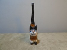 HAND PAINTED WOODEN BROWN  BLACK KITTY CAT FIGURE UNBRANDED MA989 