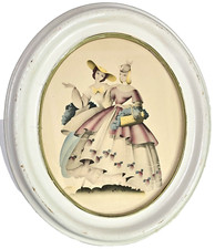 Cuadro Shabby Chic Estilo Turner Estampado Ovalado Años 40 Vintage Southern Belle