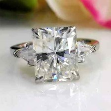 4.00Ct Radiant Cut Moissanite Three Stone Engagement Ring 14K White Gold Plated