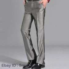 Men Dress Pants Trousers Shiny Straight Leg Slim Fit Classic Formal Wedding Work