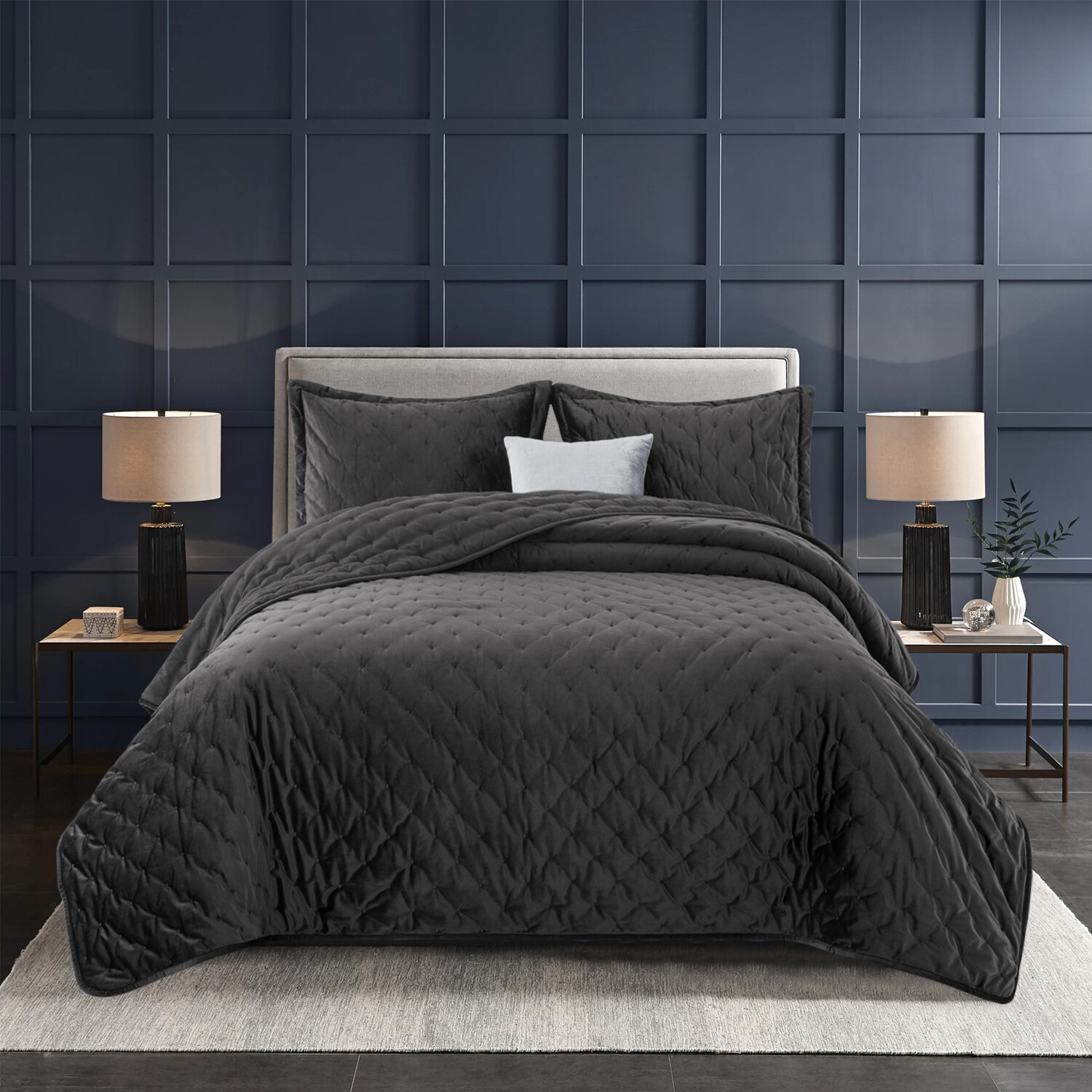 Luxury Crushed Velvet Quilted Bedspread Bed Throw Double King Size