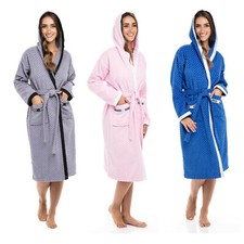 Women s 100 Terry Cotton Hooded Bathrobe Ladies Waffle Weave Spa Robe