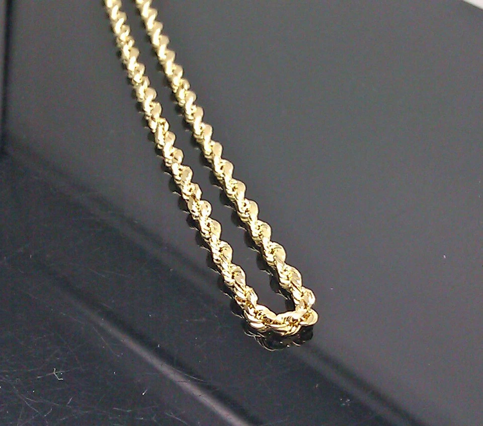 Cadena de cuerda de oro amarillo real de 10k corte diamante 16" 18" 20" 22" 24" 26" 28" pulgadas Foto 3 de 4