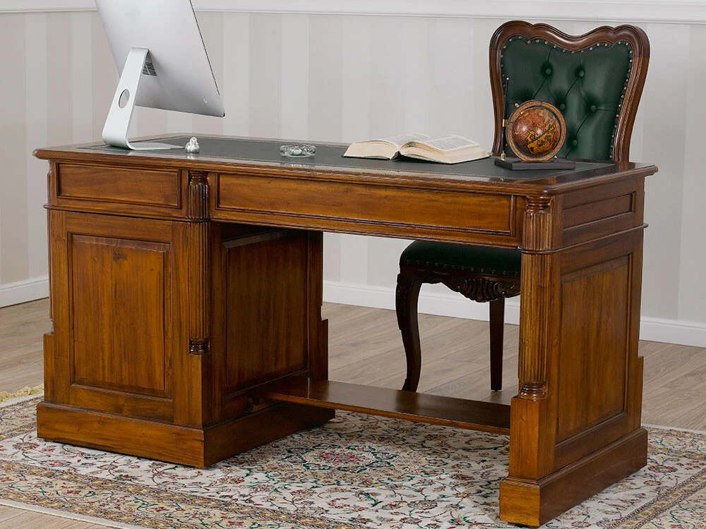 Computer Desk Victorian English Style Ministerial Desk 140 Cm Walnut Green Fa