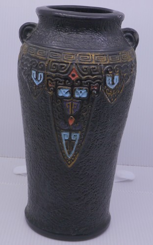 VINTAGE TOKANABE BLACK JAPANESE ART POTTERY VASE, HAND PAINTED, 10 INCHES - Picture 4 of 8