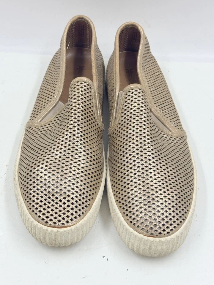 Zapatos Frye Camille para mujer talla 11 mocasines planos perforados de cuero dorado sin cordones Foto 4 de 4