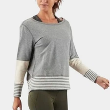 VUORI Women's Moro Striped Pullover Sweatshirt Gray M Athleisure Lounge Workout