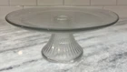 Vintage Anchor Hocking Monaco Ribbed Glass 11" Cake Stand With Frosted Plate