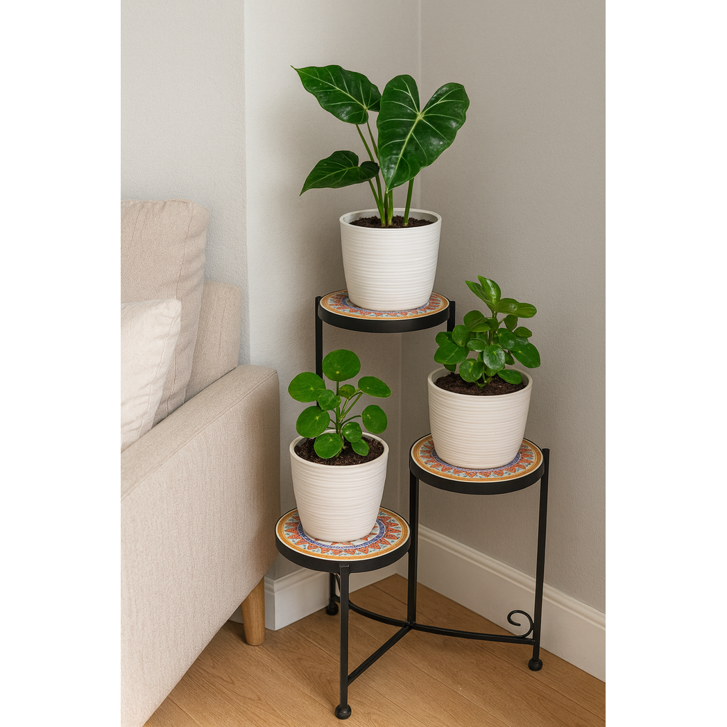 Trio Mosaic Plant Stand Metal Ceramic Flower Pot Stand Indoor Outdoor Garden
