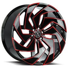 22x9 Xcess Wheels X04 Gloss Black Milled Edge Red Rims 4pcs