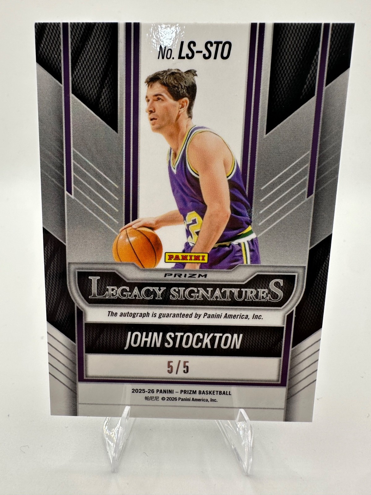 2025-26 Prizm Basketball John Stockton Legacy Black Gold Auto 5/5 Bookend! view 2