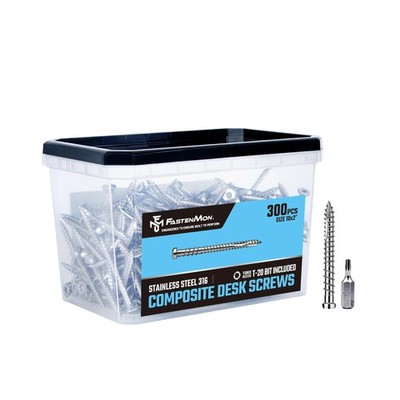 Composite Deck Screws, 316 Stainless Steel, #10 x 2, 300PCS - for PVC & Compo...