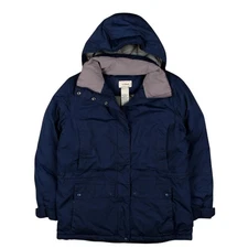LL Bean Down Parka Jacket Chore Coat Womens Medium Petite Hooded Zip Pockets